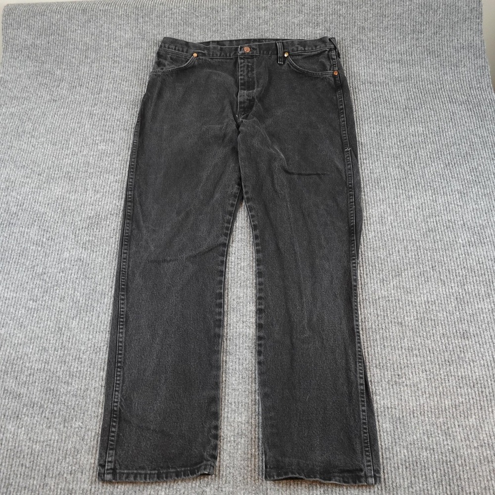 Wrangler 13MWZ Jeans Mens 38x32 (36x30) Black Wash Straight Cowboy Cut Denim
